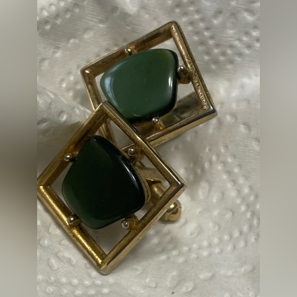 Vintage MCM Sarah Coventry Jewelry Green Stone Cufflinks